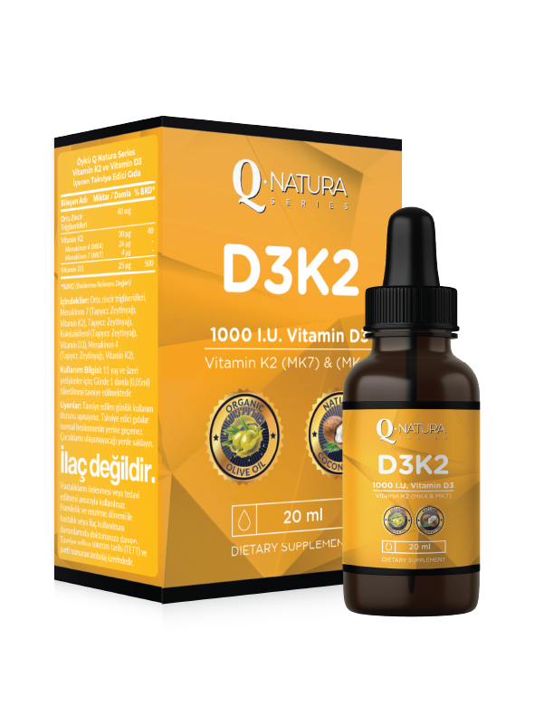 D3K2 (MK-4, MK-7) 20 ml damla (Organik Zeytinyağı ve Mct oil)
